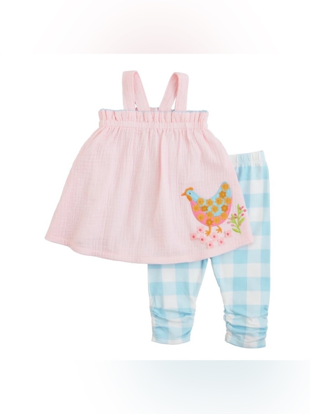 NWT Mud Pie Pink Chicken Applique Tunic & Pants 2 Piece Set Size 4T